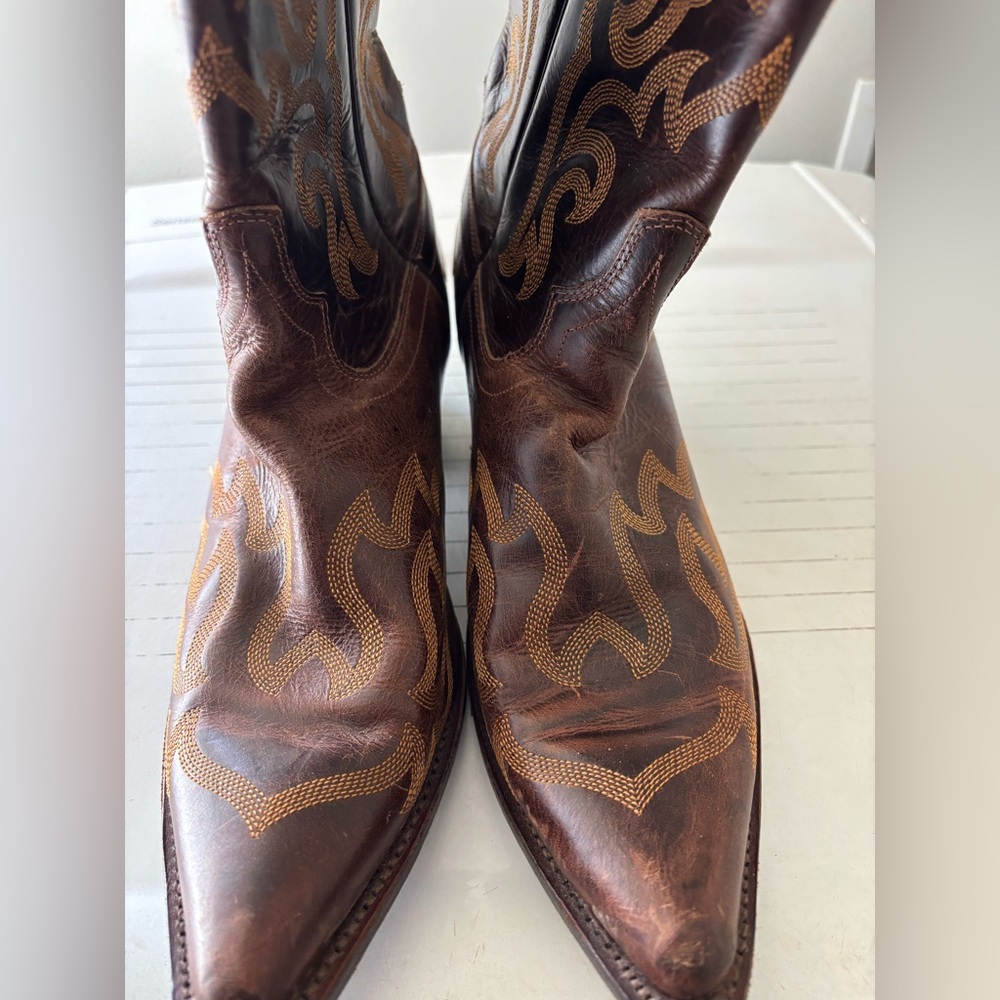 Old West Brown Leather Western Boots with Embroidery size 10D